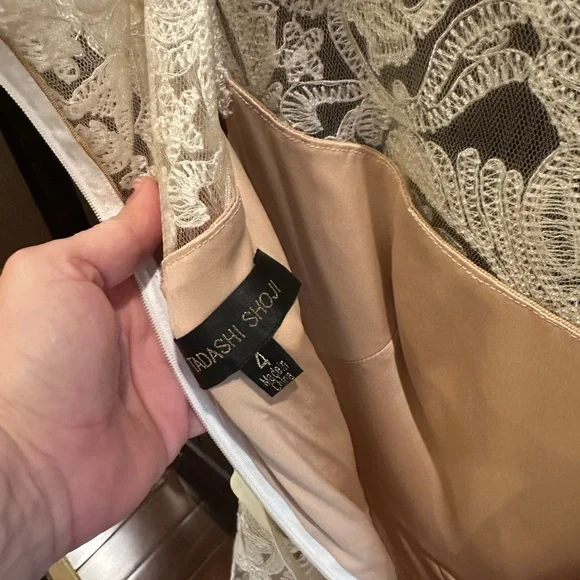 Tadashi Shoji Cream Flutter Sleeve Wedding Dress - Picture 5 of 14